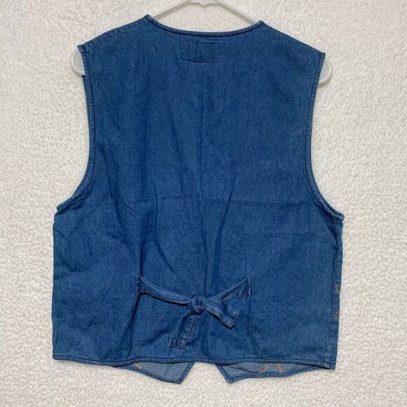 Vintage New Directions Women’s Floral Embroidered Jean Denim Vest Blue Medium - Picture 2 of 4